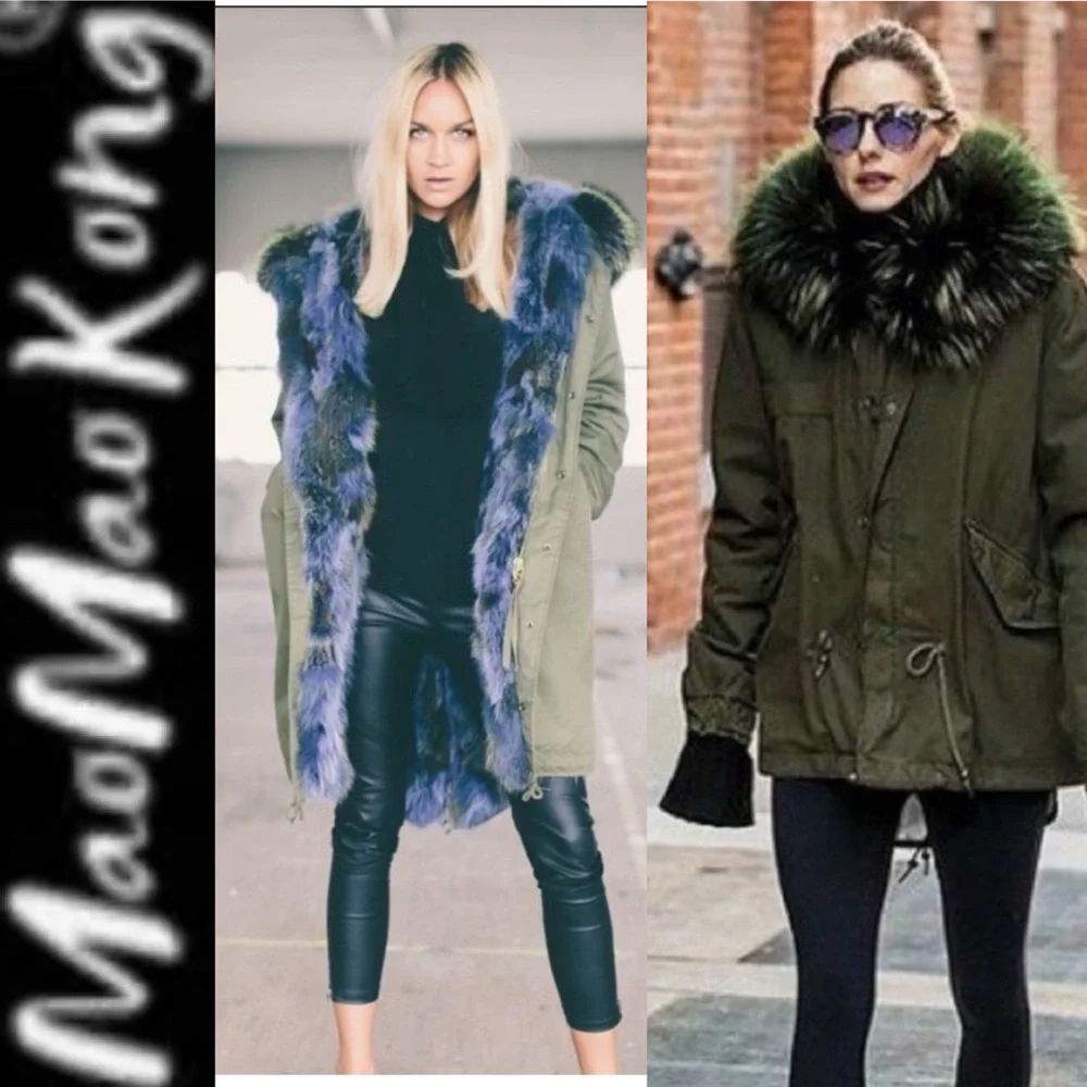 STUNNING MaoMaoKong Military Fur Parka green/purple S